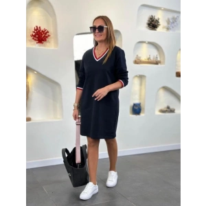 Kadın Uzun Kollu V Yaka Kol Ağzı Ve Yaka Ribana Detaylı Iki Iplik Mini Boy Elbise