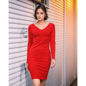 Kadın Uzun Kollu V Yaka Sırt Dekolteli Scuba Dalgıç Kumaş Mini Elbise