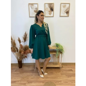 Kadın Uzun Kollu V Yakalı Belden Kuşaklı Kiloş Krep Elbise