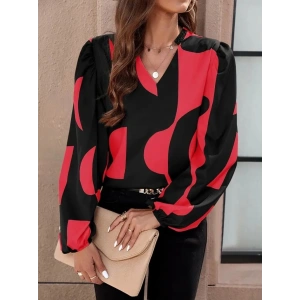 Kadın Uzun Kollu V Yakalı Desenli Modal Bluz