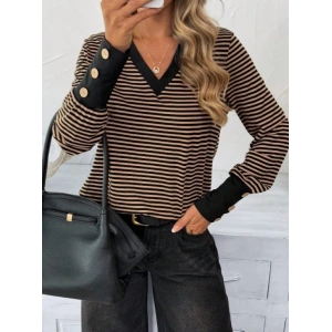 Kadın Uzun Kollu V Yakalı Desenli Süprem Bluz