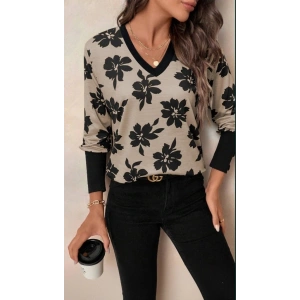 Kadın Uzun Kollu V Yakalı Desenli Süprem Bluz
