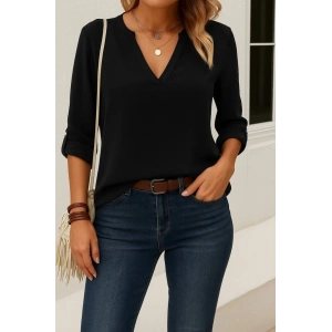 Kadın Uzun Kollu V Yakalı Ithal Krep Bluz