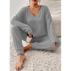 Kadın Uzun Kollu V Yakalı Kaşkorse Bluz Ve Pantolon Ikili Takım