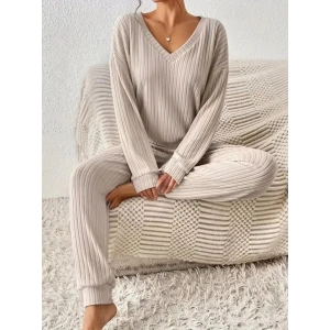 Kadın Uzun Kollu V Yakalı Kaşkorse Bluz Ve Pantolon Ikili Takım