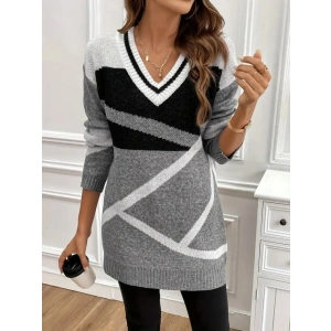 Kadın Uzun Kollu V Yakalı Kısa Triko Elbise