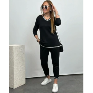 Kadın Uzun Kollu V Yakalı şerit Detay Alt Ve üst Viskon Iki Iplik Detay Ikili Takım