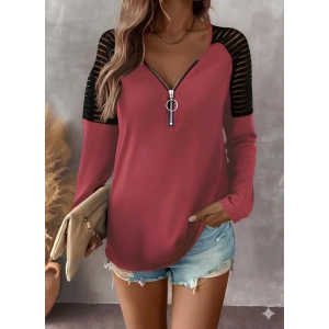 Kadın Uzun Kollu Yakadan Fermuarlı Viskon Bluz