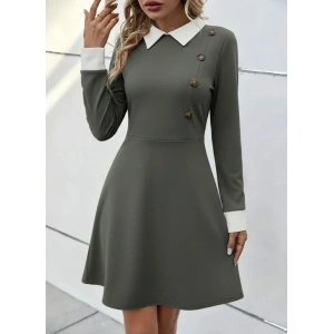 Kadın Uzun Kollu Yakalı Düğmeli çağla Yeşili Modal Mini Elbise