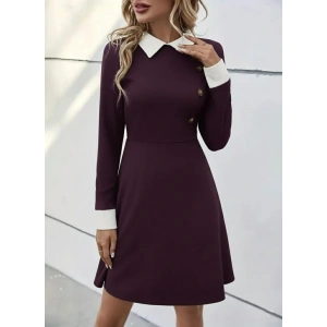 Kadın Uzun Kollu Yakalı Düğmeli Mürdüm Modal Mini Elbise