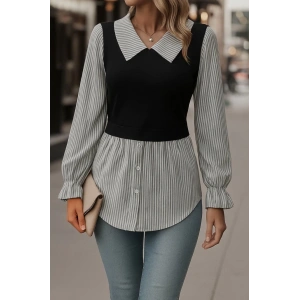 Kadın Uzun Kollu Yakalı önden Düğmeli Ottoman Bluz