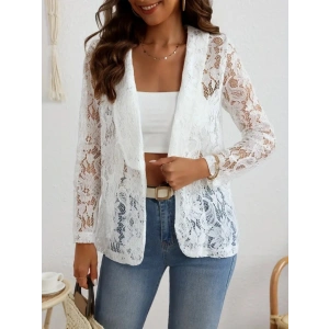 Kadın Uzun Kollu Yakalı önü Açık Dantelli Ceket