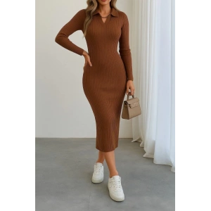 Kadın Uzun Kollu Yakalı Triko Elbise