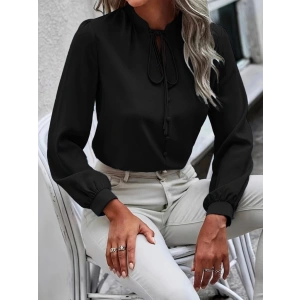 Kadın Uzun Kollu Yakalı Yakadan Bağcıklı Düğmeli Sandy Bluz
