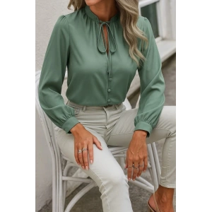 Kadın Uzun Kollu Yakalı Yakadan Bağcıklı Düğmeli Sandy Bluz
