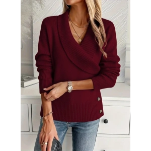 Kadın Uzun Kollu Yakalı Yandan Düğmeli Triko Bluz