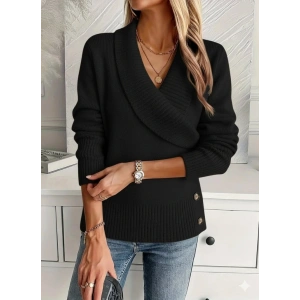 Kadın Uzun Kollu Yakalı Yandan Düğmeli Triko Bluz