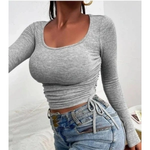 Kadın Uzun Kollu Yanlar Büzgü Detay Kaşkorse Crop