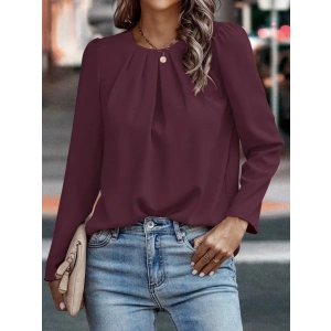 Kadın Uzun Kollu Yuvarlak önden Pileli Ithal Krep Bluz