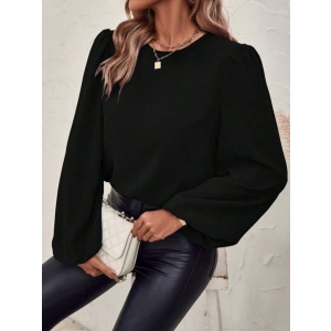 Kadın Uzun Kollu Yuvarlak Yaka Arkadan Bağcıklı Salaş Ithal Krep Bluz