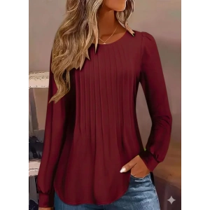 Kadın Uzun Kollu Yuvarlak Yaka Nervürlü Bluz