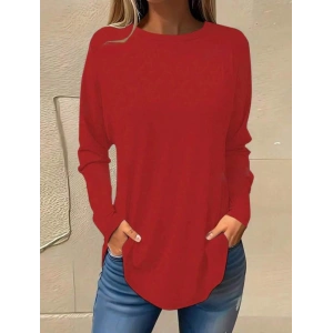 Kadın Uzun Kollu Yuvarlak Yaka Salaş Iki Iplik Bluz
