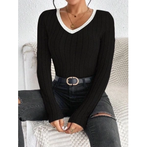 Kadın V Yaka Ribana Ve Garni Detay Sardonlu Kaşkorse Kumaş Bluz