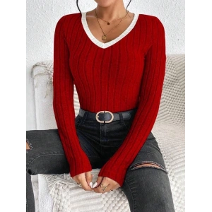 Kadın V Yaka Ribana Ve Garni Detay Sardonlu Kaşkorse Kumaş Bluz