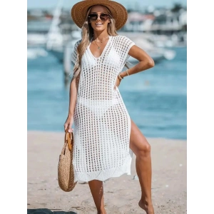 Kadın V Yaka Yanı Derin Yırtmaçlı Mi Boy Triko Elbise