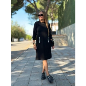 Kadın Viskon Pamuklu Kumaş Kol File , şerit Ve Cep Detaylı Elbise