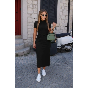 Kadın Yarı Balıkçı Yaka Yırtmaçlı Dalgıç Midi Elbise