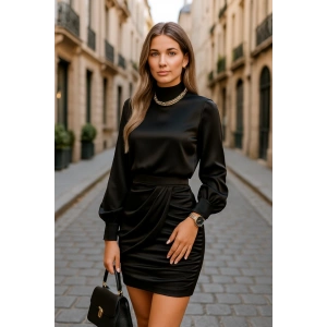 Kadın Yarım Balıkçı Yaka Vatka Ve Büzgü Detay Mini Elbise