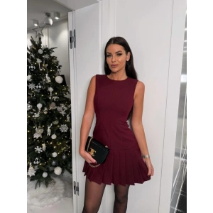 Kadın Yılbaşı özel Bisiklet Yaka Kolsuz Eteği Pileli Mini Elbise
