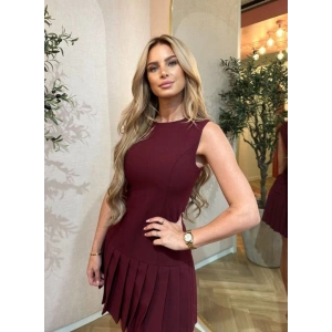 Kadın Yılbaşı özel Bisiklet Yaka Kolsuz Eteği Pileli Mini Elbise