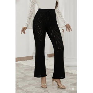 Kadın Yüksek Bel Bağcıklı Desenli Trikopantolon