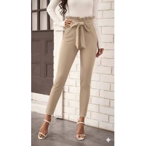 Kadın Yüksek Bel Beli Fırfırlı önden Bağlamalı Ithal Krep Pantolon