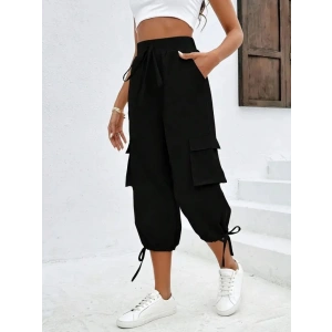 Kadın Yüksek Bel Beli Lastikli Bağcıklı Cepli Kargo Viskon Iki Iplik Pantolon