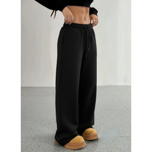 Kadın Yüksek Bel Lastikli Bağcıklı Geniş Kesim Dalgıç Pantolon