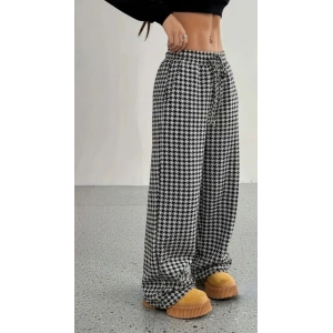 Kadın Yüksek Bel Lastikli Bağcıklı Geniş Kesim Kazayağı Dalgıç Pantolon