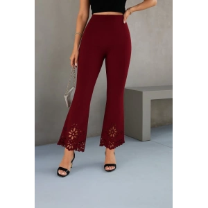 Kadın Yüksek Bel Paçaya Doğru Genişleyen Lazer çiçek Kesim Detaylı Ithal Krep Pantolon