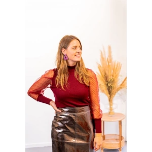 Kadınkolu Tül Detaylı Yarım Balıkçı Kaşkorse Bluz