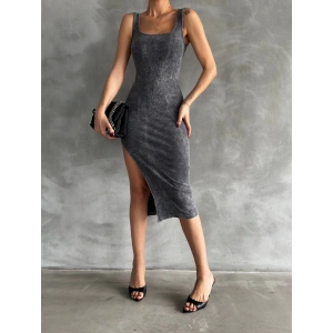 Kaşkorse aşit yıkamalı yırtmaçlı elbise