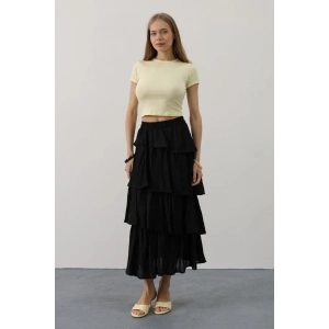 Katlı Kesim Uzun Etek - Siyah
