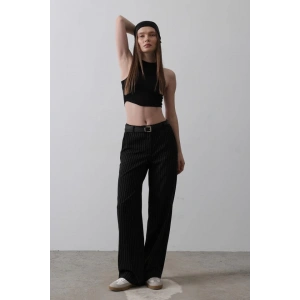 Kemerli Palazzo Pantolon - Siyah-Beyaz