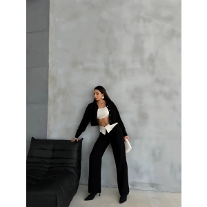 KETEN GÖMLEK-CROP-SALAŞ PANTOLON TAKIM - Siyah