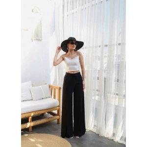 Keten Önü Çapraz Parçali Lasti̇kli̇ Ve Bağcikli Geni̇ş Paça Pantolon