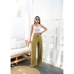 Keten Önü Çapraz Parçali Lasti̇kli̇ Ve Bağcikli Geni̇ş Paça Pantolon