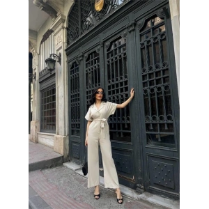 KETEN TULUM BEL BAĞLAMA DETAYLI - Krem