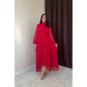Kırmızı Bel Detaylı Elbise