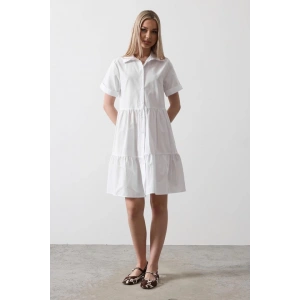 Kısa Kol Düğmeli Elbise - Beyaz